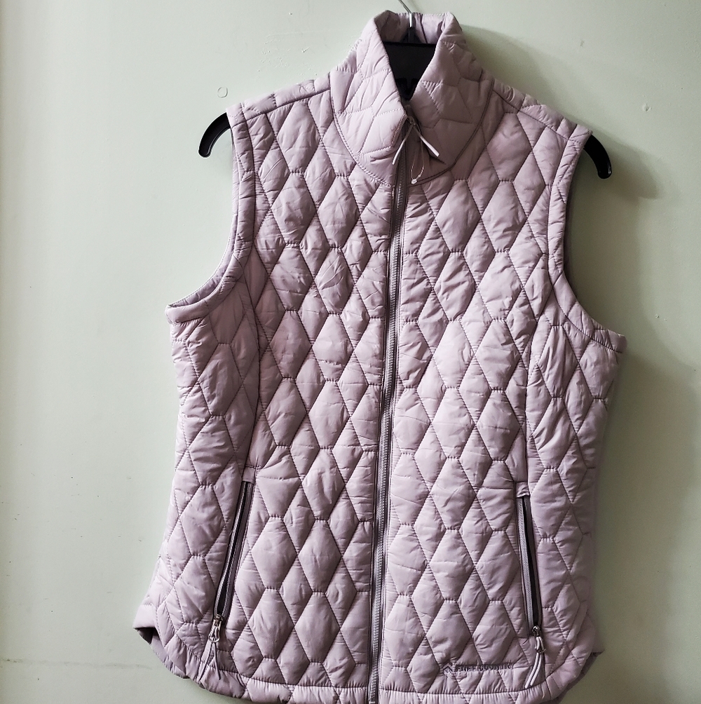 FREE COUNTRY Light Gray Quilted Puffer Vest - Size M Front Zip Zipper Pockets‎